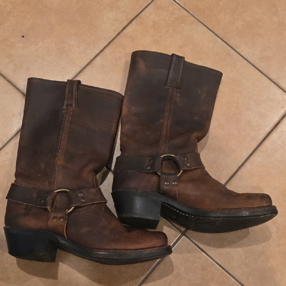 Frye Dark Brown Leather Moto Boots